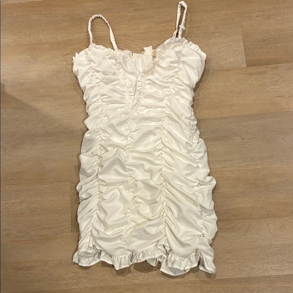 Elegant White Ruched Mini Dress